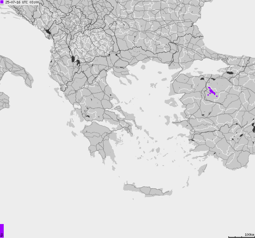 Mapa wyładowań atmosferycznych Grecji