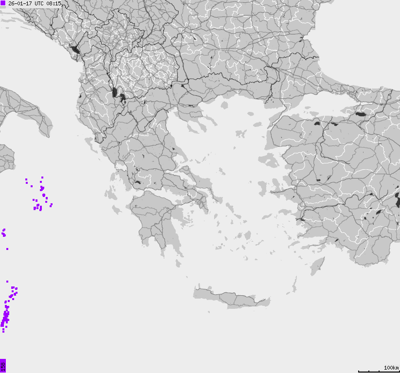 Mapa wyładowań atmosferycznych Grecji