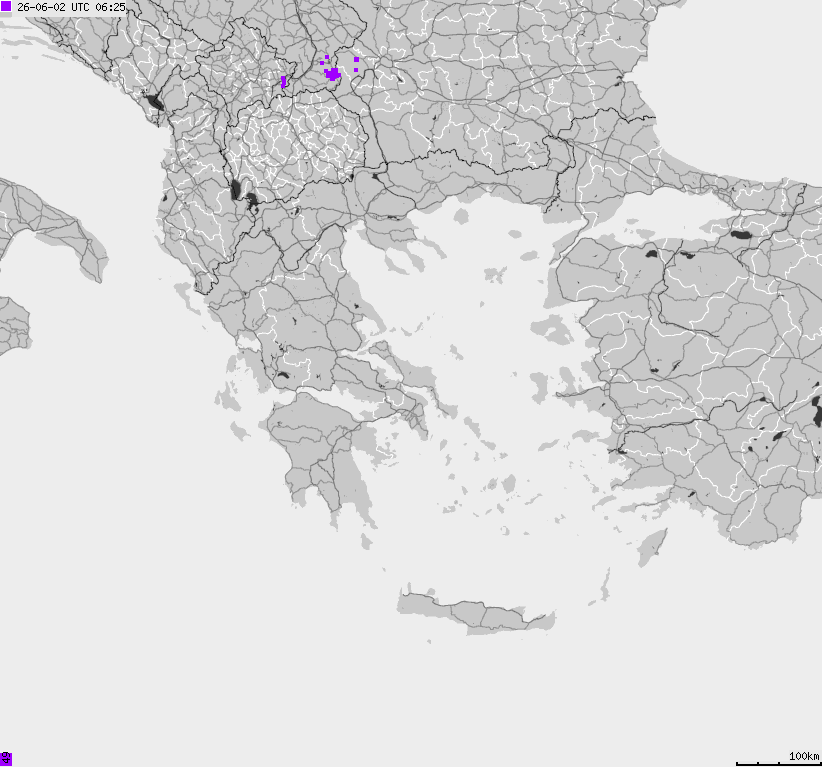 Mapa wyładowań atmosferycznych Grecji