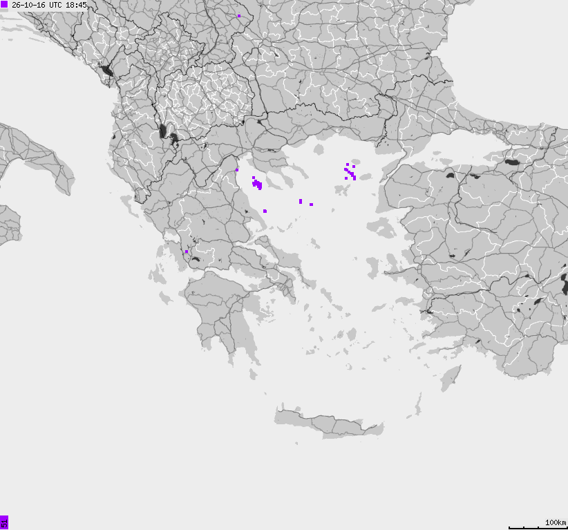 Mapa wyładowań atmosferycznych Grecji