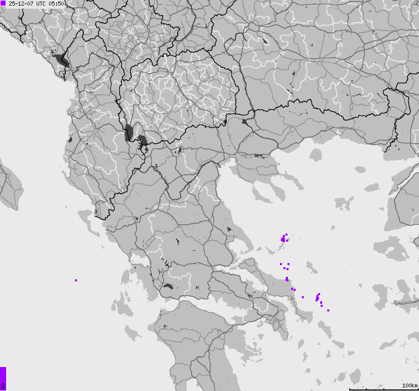 Mapa wyładowań atmosferycznych Grecji