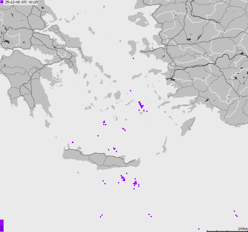 Mapa wyładowań atmosferycznych Grecji
