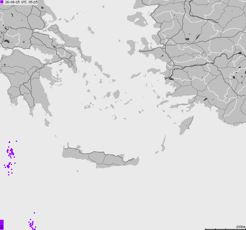 Mapa wyładowań atmosferycznych Grecji