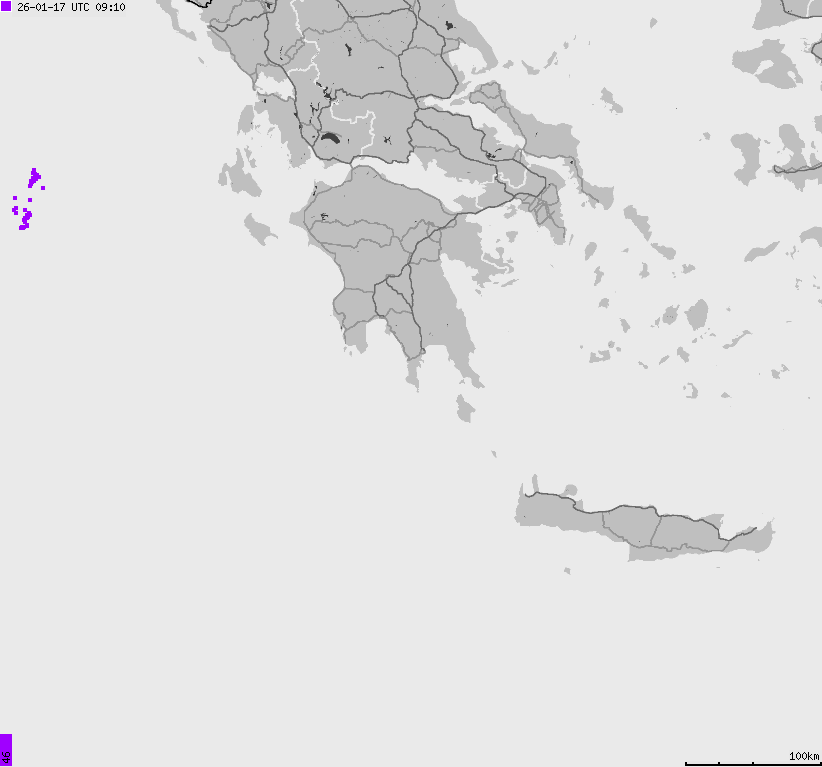 Mapa wyładowań atmosferycznych Grecji