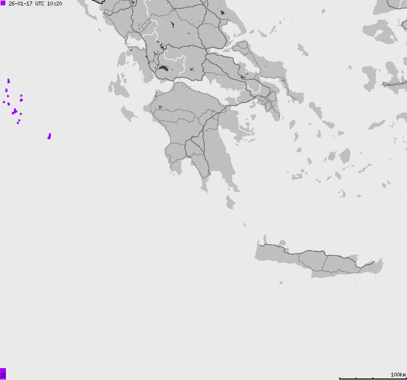 Mapa wyładowań atmosferycznych Grecji