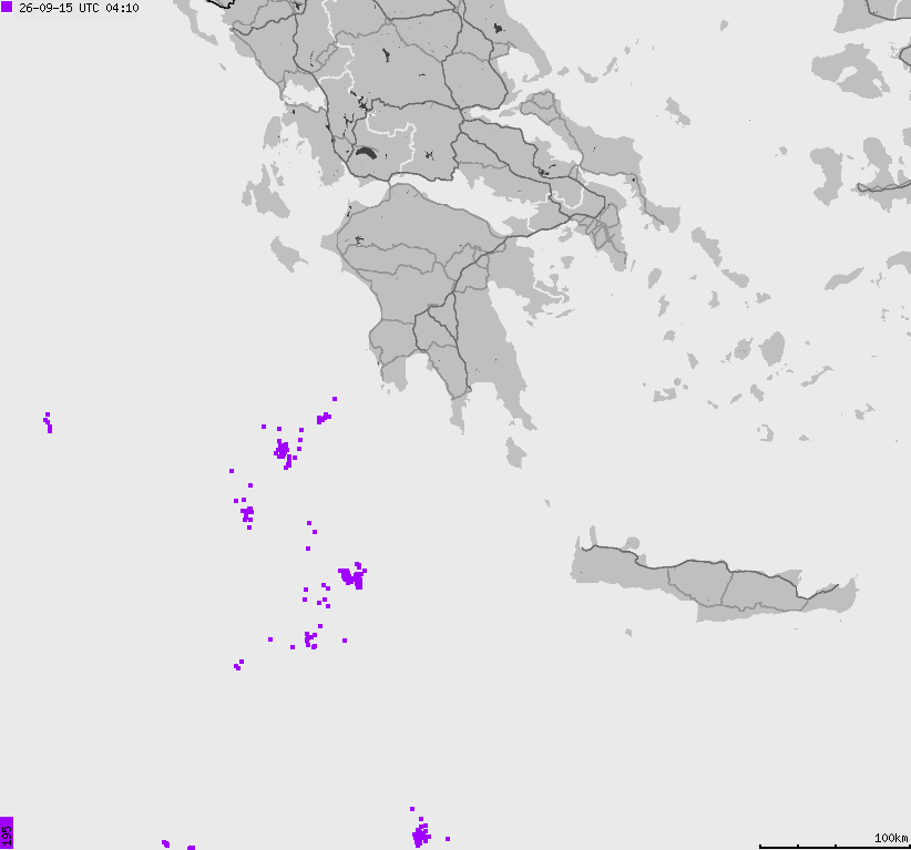 Mapa wyładowań atmosferycznych Grecji
