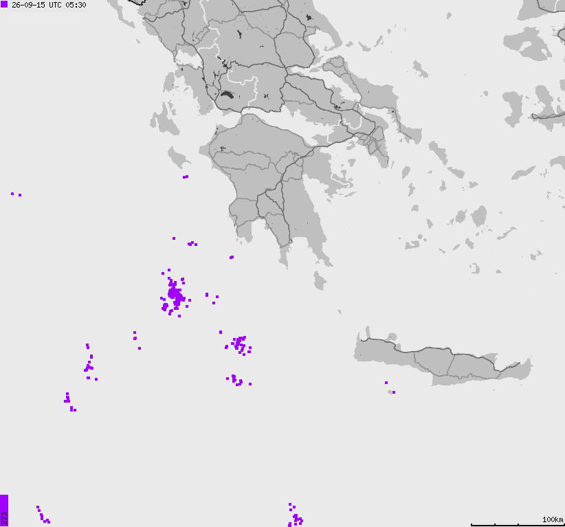 Mapa wyładowań atmosferycznych Grecji