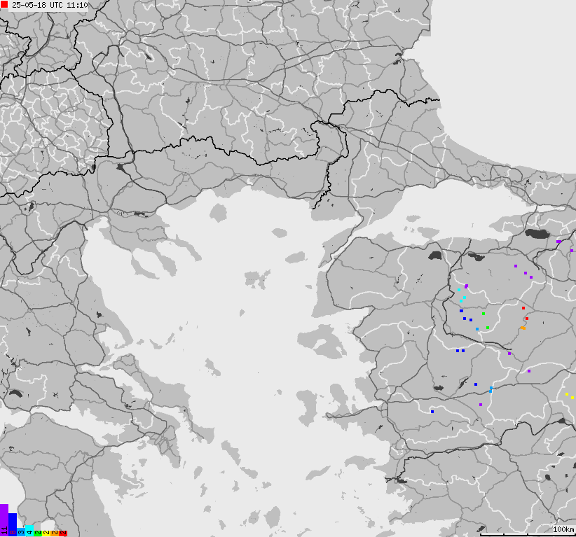 Mapa wyładowań atmosferycznych Grecji