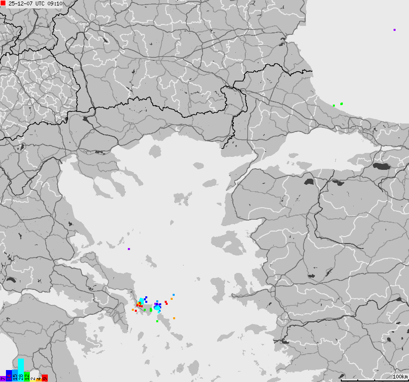 Mapa wyładowań atmosferycznych Grecji