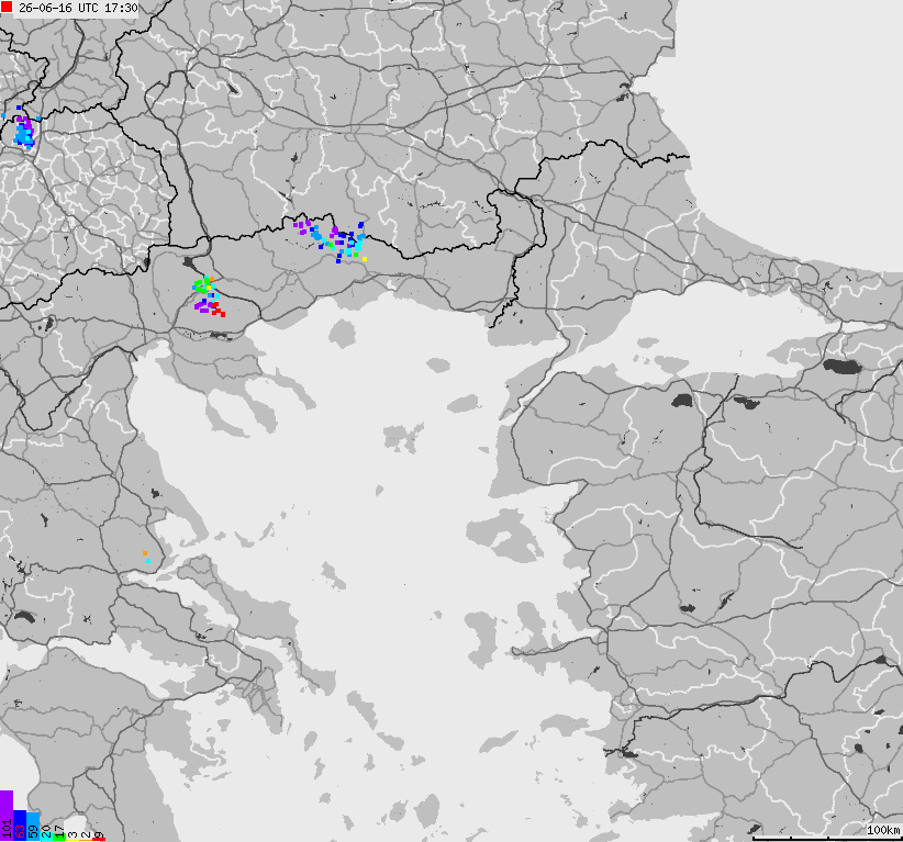 Mapa wyładowań atmosferycznych Grecji