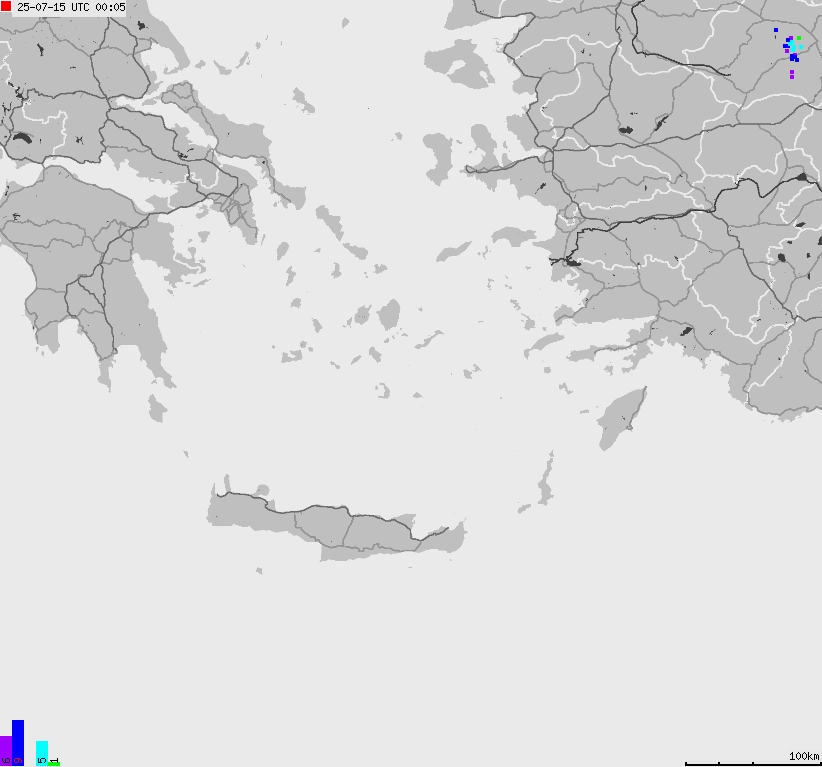 Mapa wyładowań atmosferycznych Grecji