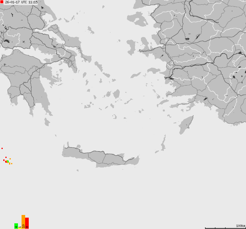 Mapa wyładowań atmosferycznych Grecji