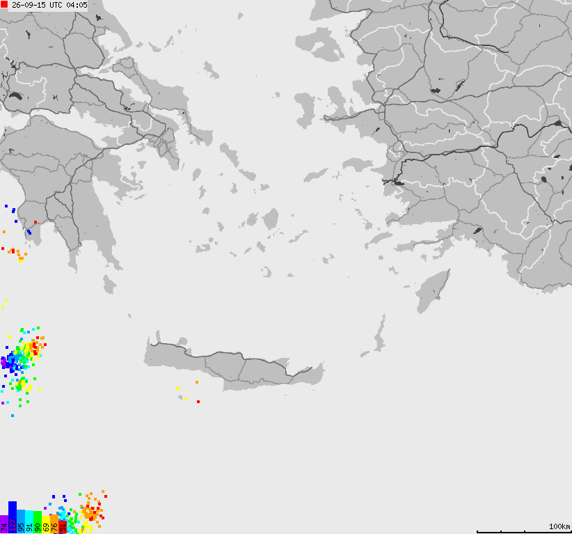 Mapa wyładowań atmosferycznych Grecji