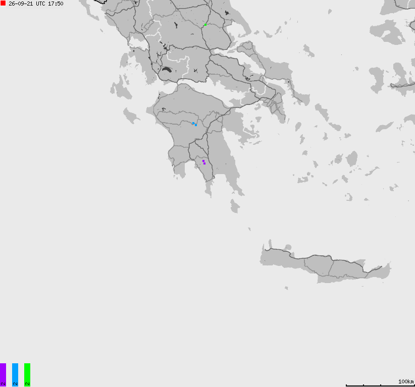 Mapa wyładowań atmosferycznych Grecji
