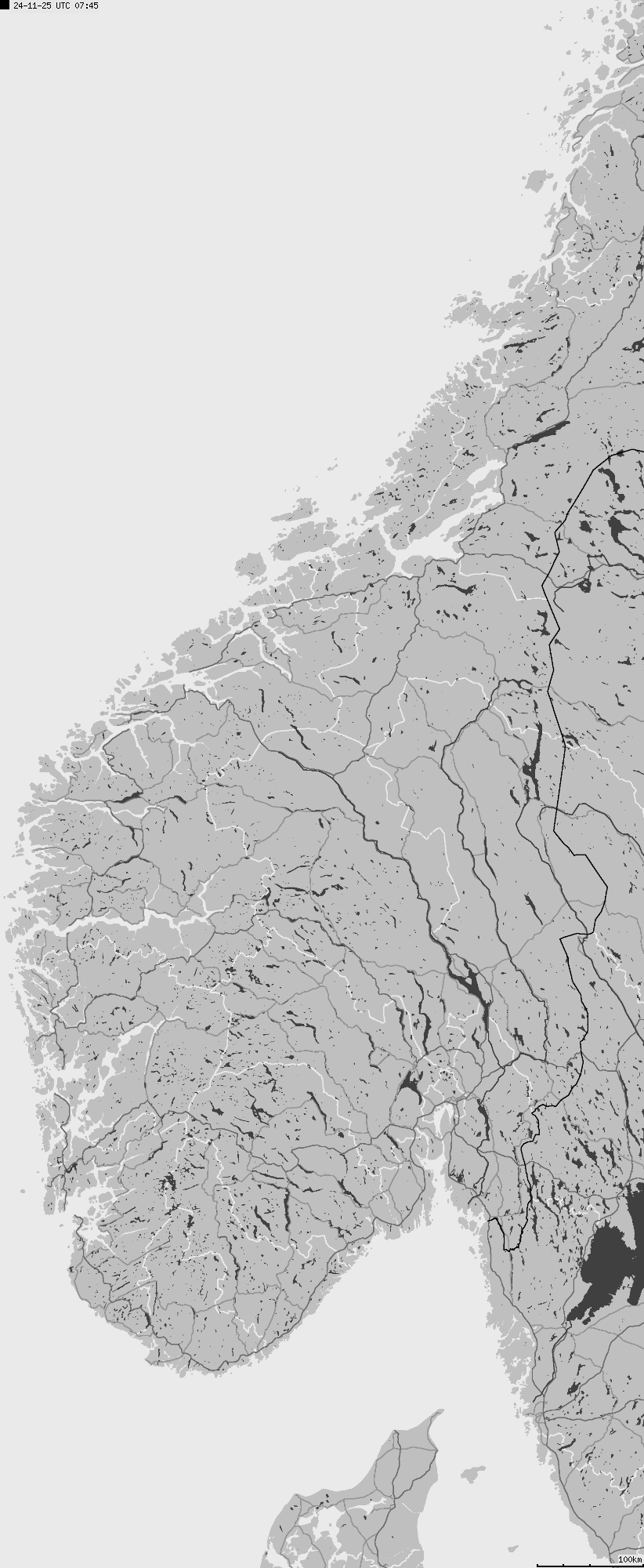 Mapa wyładowań atmosferycznych na obszarze Norwegii