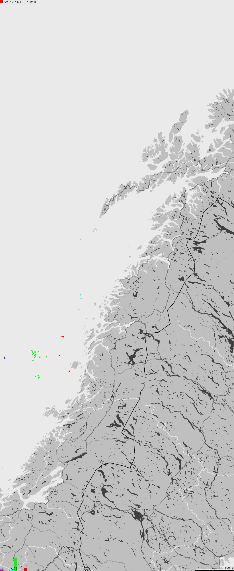 Map of lightnings across Norway