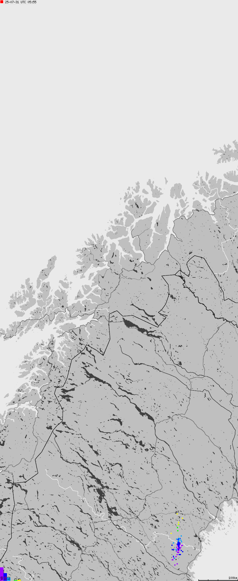 Map of lightnings across Norway