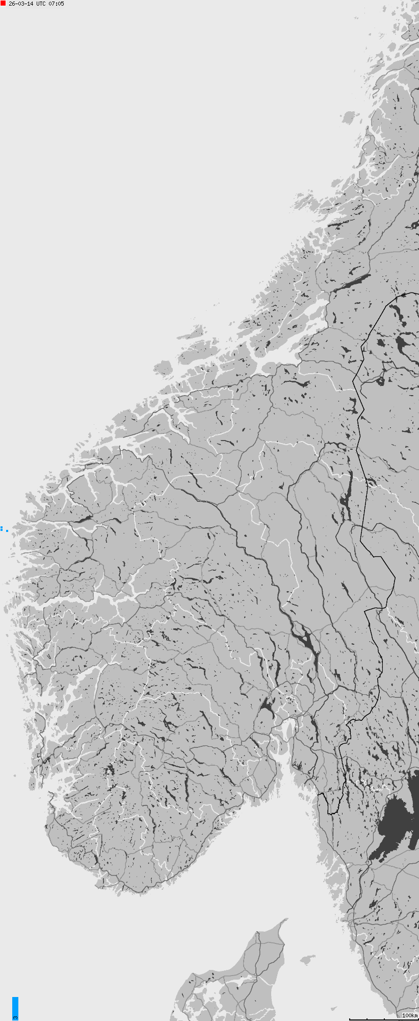 Mapa wyładowań atmosferycznych na obszarze Norwegii