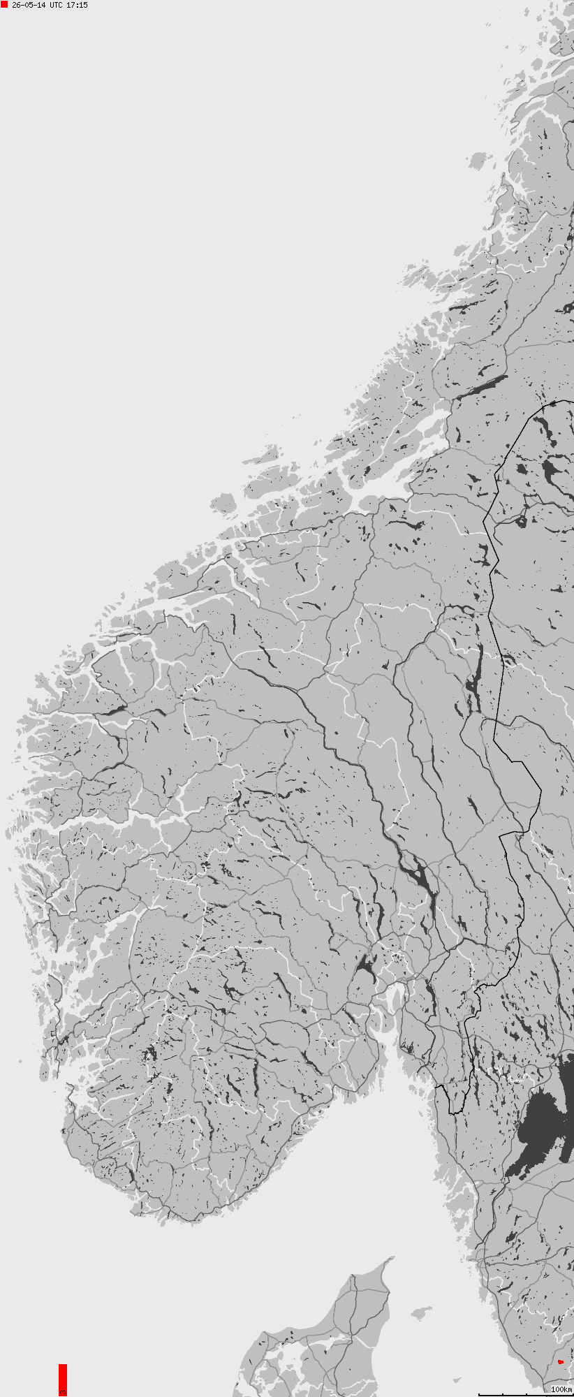 Mapa wyładowań atmosferycznych na obszarze Norwegii