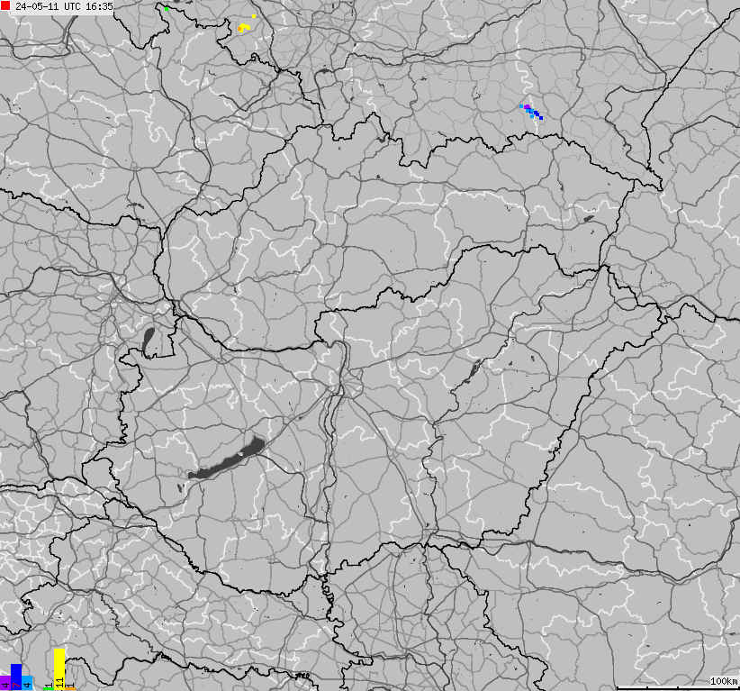 Mapa wyładowań atmosferycznych na obszarze Słowacji, Węgier