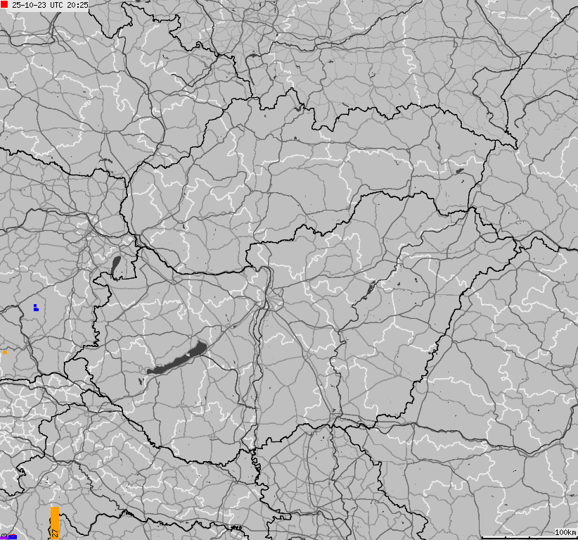 Map of lightnings across Slovakia, Hungary