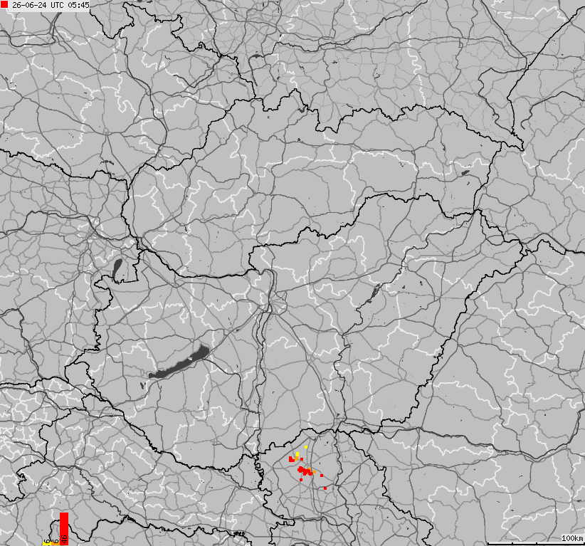 Map of lightnings across Slovakia, Hungary