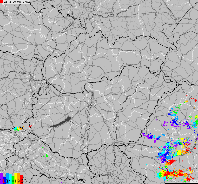 Mapa wyładowań atmosferycznych na obszarze Słowacji, Węgier