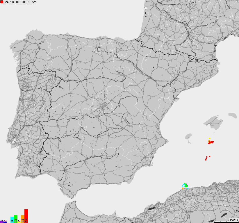 Map of lightnings Spain, Portugal