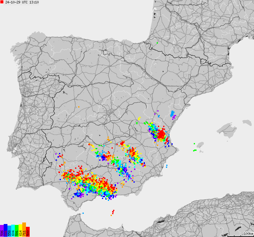 Map of lightnings Spain, Portugal