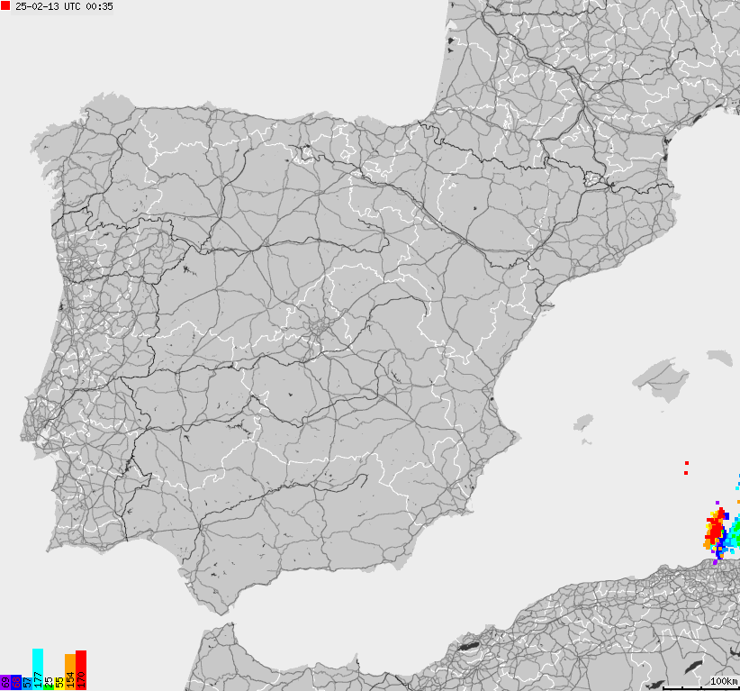 Map of lightnings Spain, Portugal