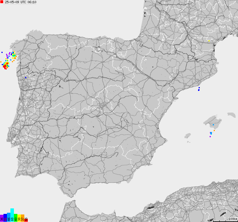 Map of lightnings Spain, Portugal