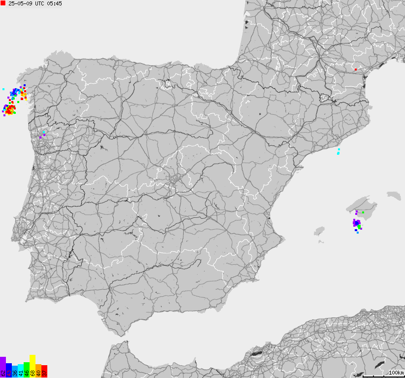 Map of lightnings Spain, Portugal