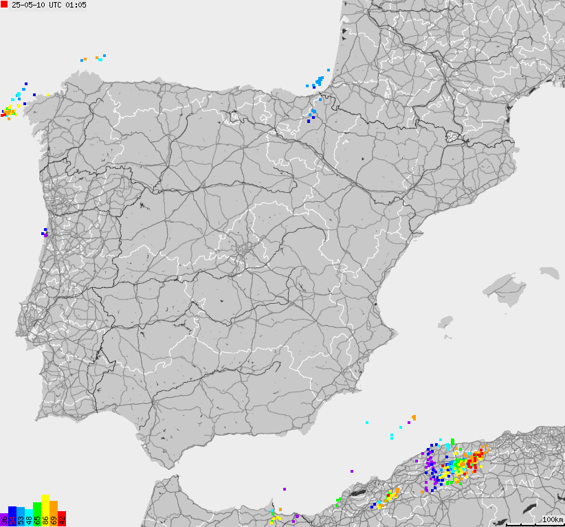 Map of lightnings Spain, Portugal