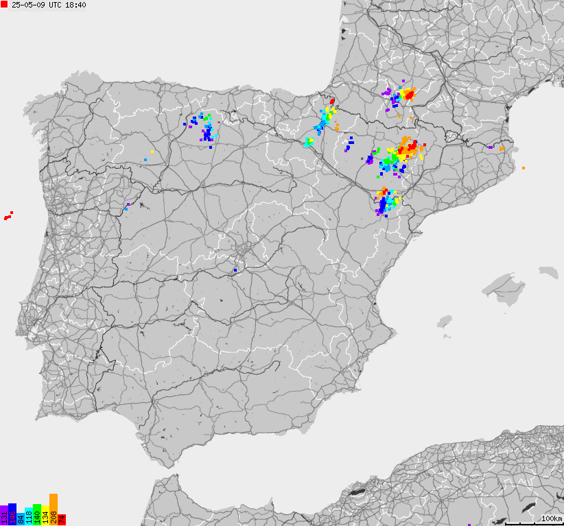 Map of lightnings Spain, Portugal