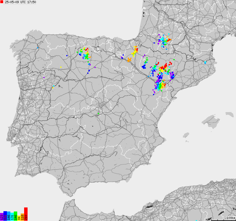 Map of lightnings Spain, Portugal