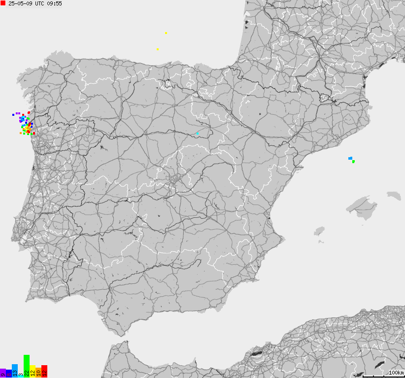 Map of lightnings Spain, Portugal