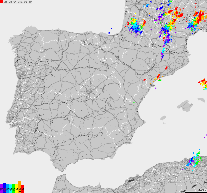 Map of lightnings Spain, Portugal