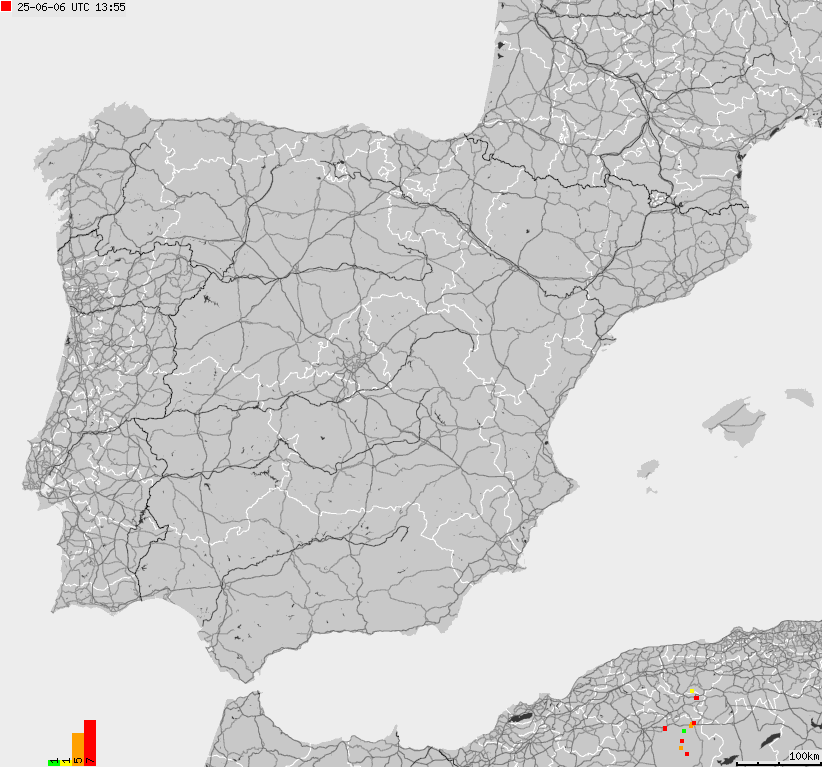 Map of lightnings Spain, Portugal