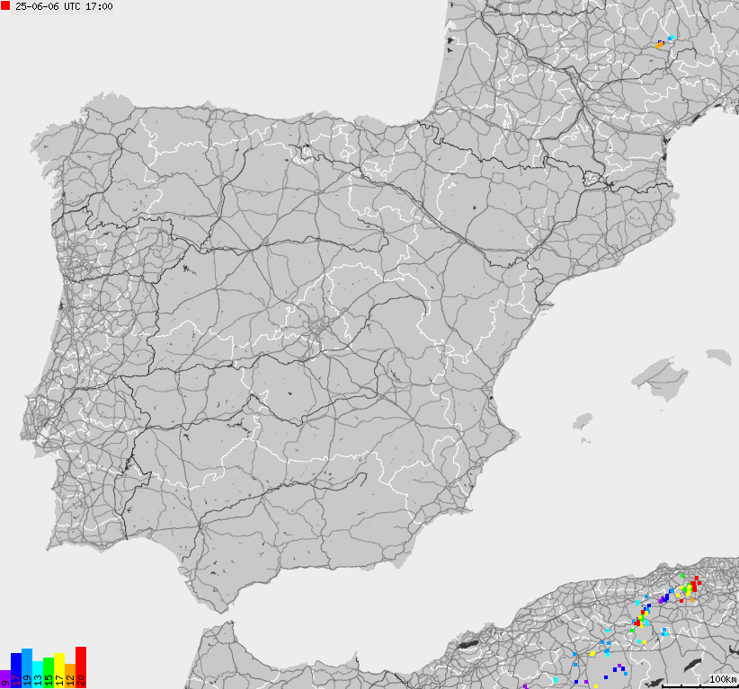 Map of lightnings Spain, Portugal