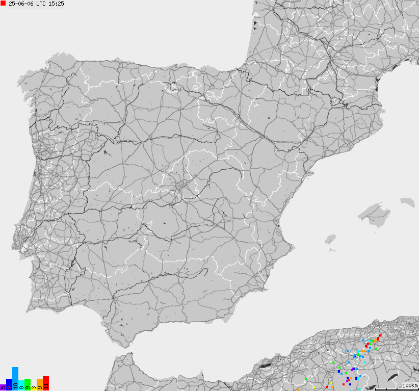 Map of lightnings Spain, Portugal