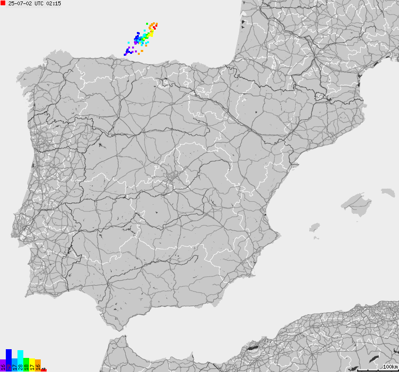Map of lightnings Spain, Portugal