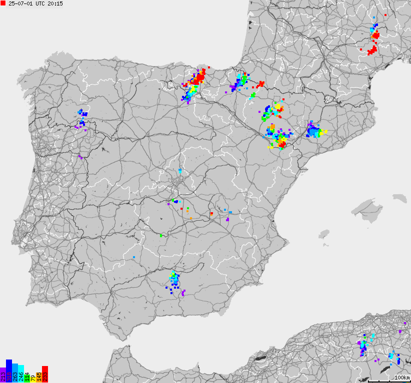 Map of lightnings Spain, Portugal