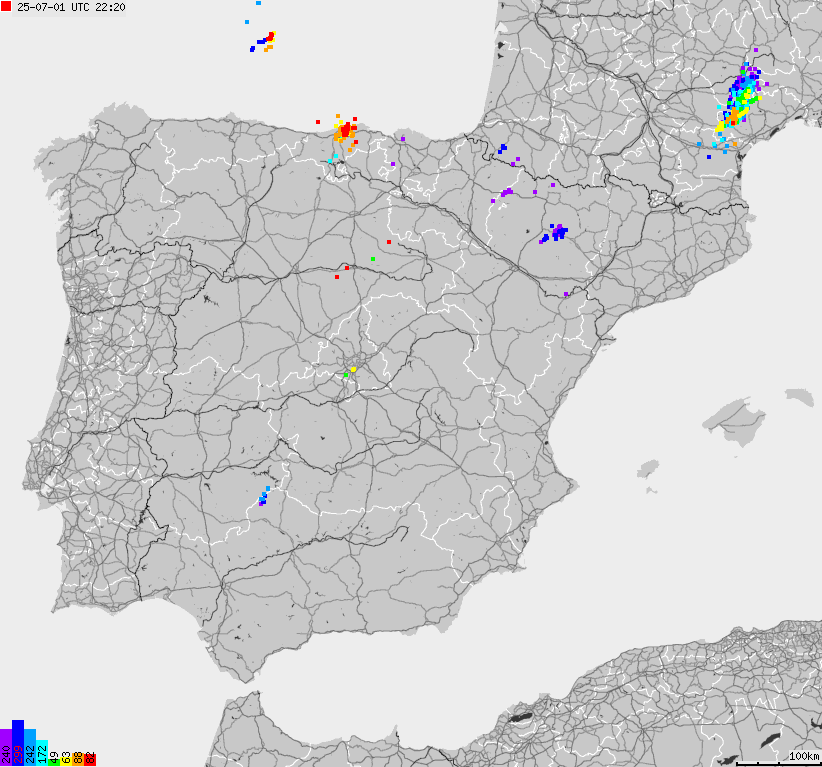 Map of lightnings Spain, Portugal