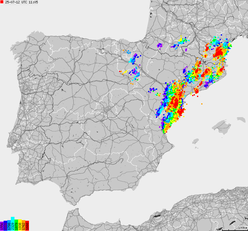 Map of lightnings Spain, Portugal