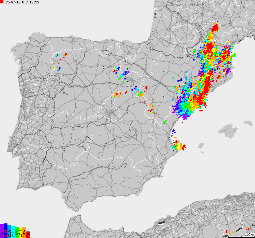 Map of lightnings Spain, Portugal