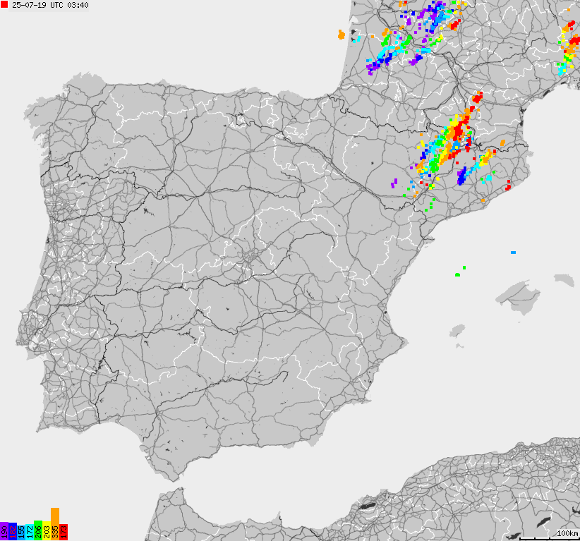 Map of lightnings Spain, Portugal
