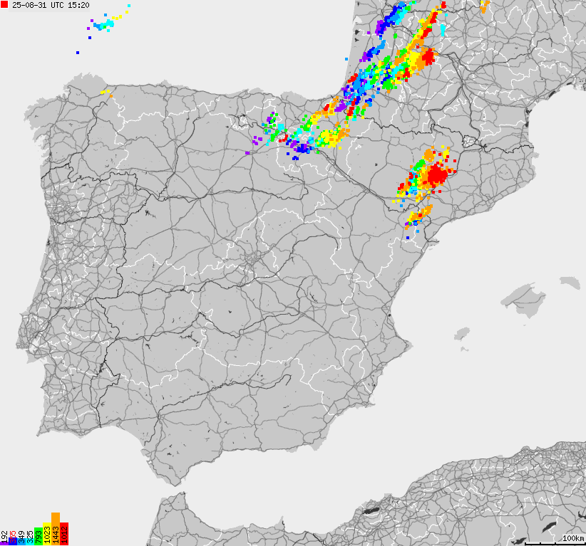 Map of lightnings Spain, Portugal