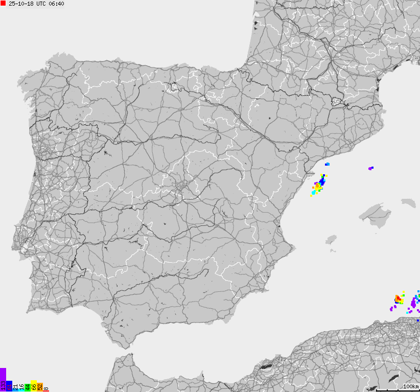 Map of lightnings Spain, Portugal