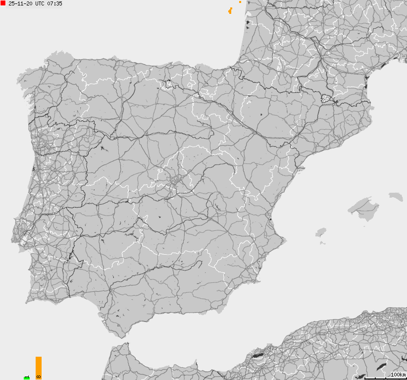 Map of lightnings Spain, Portugal