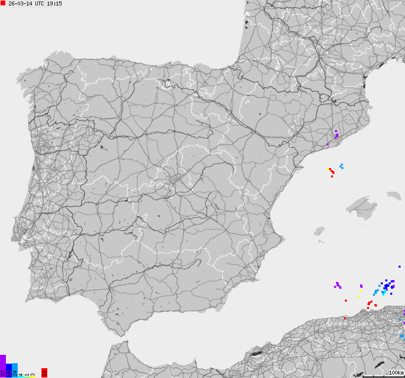 Map of lightnings Spain, Portugal